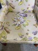 Floral Upholstered Wingback Chair With Curved Wood Cabriole Legs
