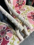 Pair of Wood and Cane Armchairs With Floral Upholstery