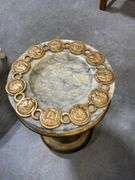 Two-Piece Marble and Gilt Metal Pedestal Bowl with Decorative Medallion Detailing