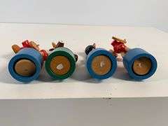 Set of Four Wooden Push Puppet Toys Featuring Animal Figures
