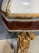 Tall Gold-Finish Cherub Floor Lamp With Glass Shade and Beaded Fringe