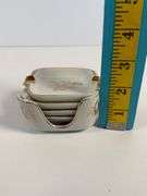 Lefton China Gilt-Trimmed Porcelain Ashtray Set with Holder, Made in Japan