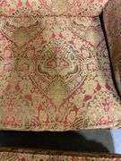 Upholstered Armchair and Ottoman with Brass Nailhead Trim