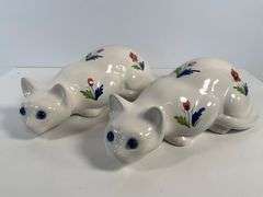Pair of Portuguese Ceramics Cats, Floral Design