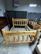 Rustic King-Size Solid Log Bed Frame With 80-Inch Wide Headboard