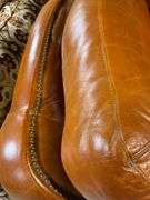 89-Inch Three-Seater Leather Sofa with Rolled Arms and Nailhead Trim