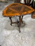 Drop Sides Wood Triangular Accent Table with Carved Legs