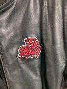 Black Faux Leather Bomber Jacket with Embroidered Logo Patch