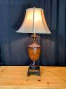 Table Lamp with Decorative Base and Embellished Shade, 34 Inches Tall