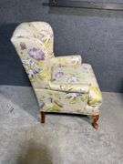 Wingback Armchair with Floral Upholstery and Cabriole Legs