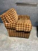 King Hickory Upholstered Armchair and Ottoman Set with Plaid Fabric