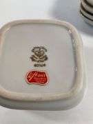Lefton China Gilt-Trimmed Porcelain Ashtray Set with Holder, Made in Japan