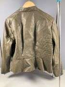 Baccini Women’s Olive Faux Leather Jacket with Quilted Panels, Size Large