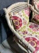 Pair of Wood and Cane Armchairs With Floral Upholstery