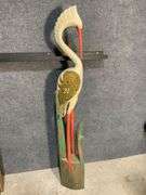 58-inch Carved Wooden Crane Sculpture with Painted Details
