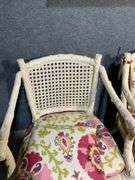 Pair of Wood and Cane Armchairs With Floral Upholstery