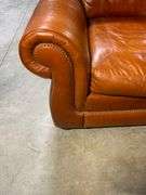 89-Inch Three-Seater Leather Sofa with Rolled Arms and Nailhead Trim