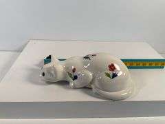 Pair of Portuguese Ceramics Cats, Floral Design
