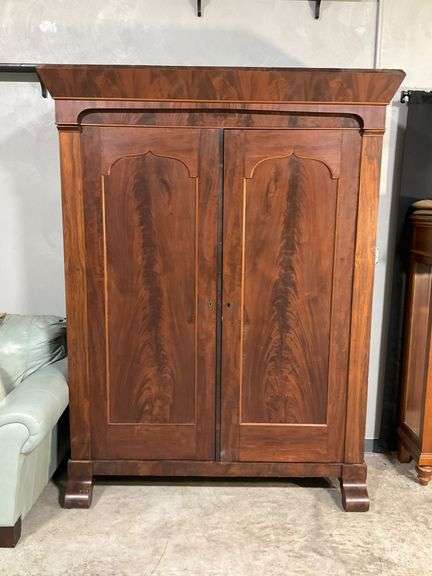 Mahogany Double-Door Wardrobe with Shelving and Drawer Storage