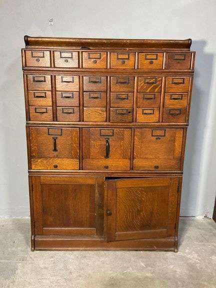 5-Section Wood Card Catalog Cabinet with Metal Hardware