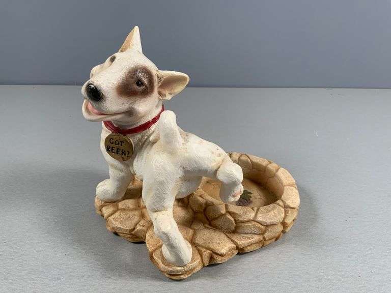 Dog-Themed Stone-Look Resin Wine Bottle Holder with ‘Got Beer?’ Plaque