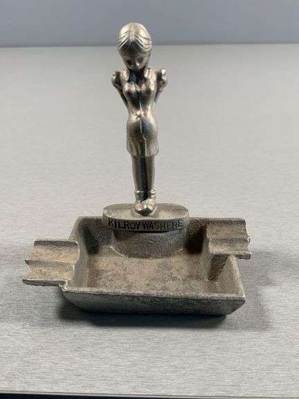 Metal Ashtray with ‘Kilroy Was Here’ Figurine