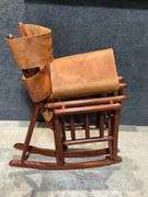 Folding Wooden Rocking Chair with Leather Panels and Costa Rica Motifs
