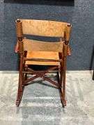 Folding Wooden Rocking Chair with Leather Panels and Costa Rica Motifs