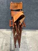 Folding Wooden Rocking Chair with Leather Panels and Costa Rica Motifs