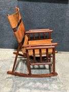 Folding Wooden Rocking Chair with Leather Panels and Costa Rica Motifs