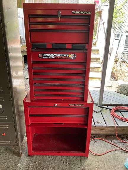 Red Task Force Tool Chest With Multiple Drawers and Storage, Approximately 27 x 14 x 60.5 Inches