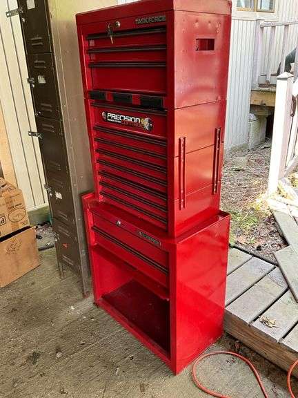 Red Task Force Tool Chest With Multiple Drawers and Storage, Approximately 27 x 14 x 60.5 Inches