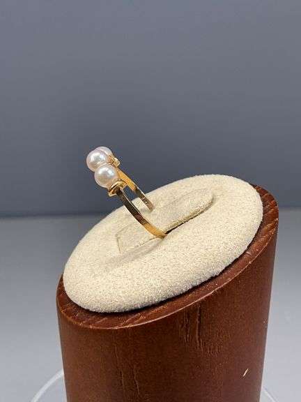 14K Gold Ring with Three Pearls, Size 6