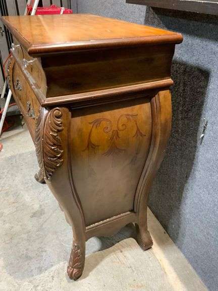 Carved Wood Secretary Desk with Painted Floral Details