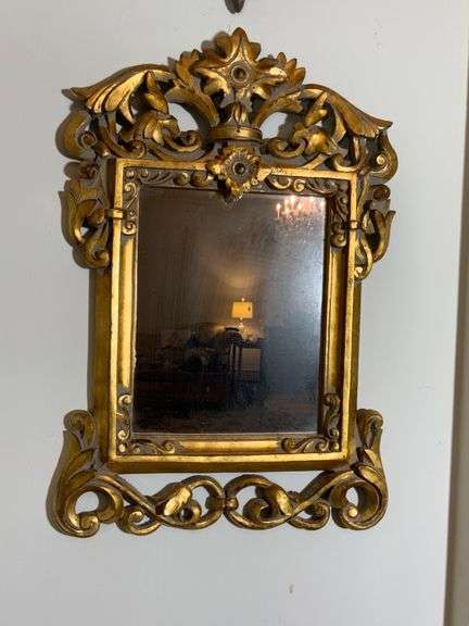 Ornate Gilded Wooden Mirror with Carved Decorative Frame