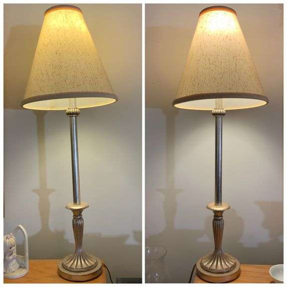 Pair of Matching Table Lamp With Pleated Base and Fabric Shade