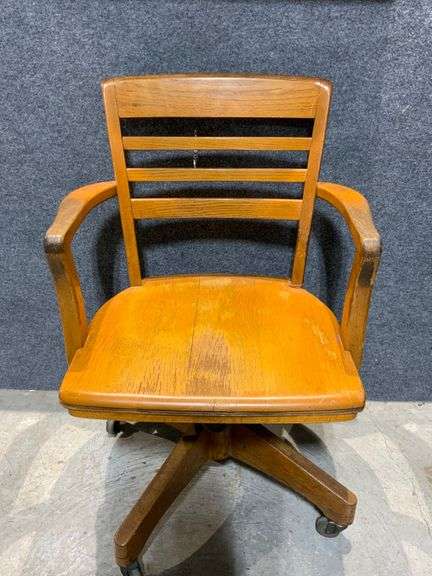 Oak Wooden Office Chair with Swivel and Casters