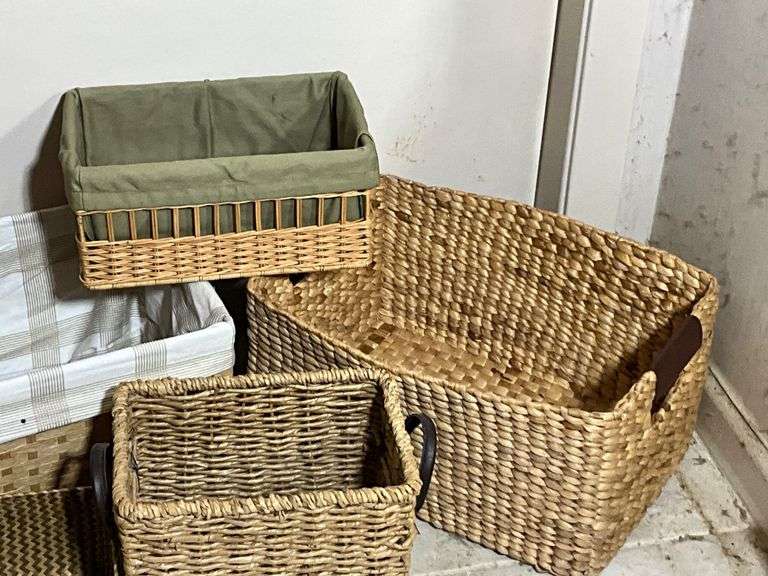 Six Wicker and Woven Storage Baskets with Varying Designs