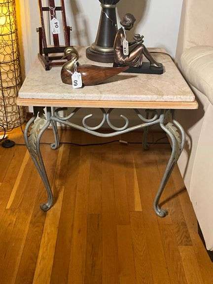 Mexican-Made Metal and Stone-Top Side Table