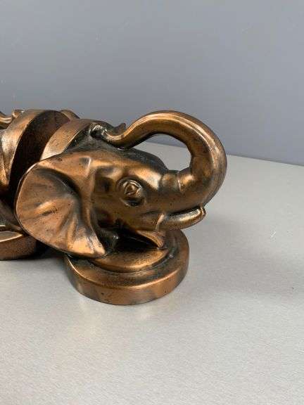 Elephant Head Metal Bookends with a Bronze-Like Finish