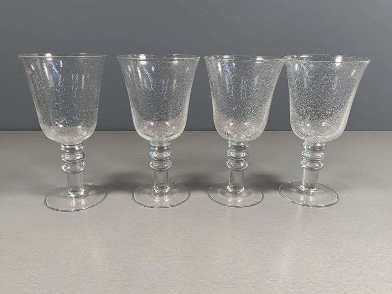 Four Clear Goblets with Bubble Detailing and Decorative Stems