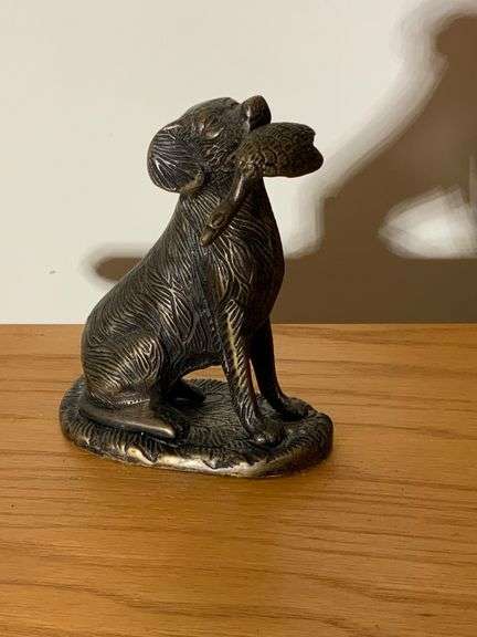 Bronze Dog Figurine Holding Duck