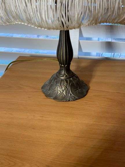 Table Lamp with Fabric Shade and Ornate Metal Base