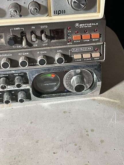Three Vintage CB Radio Units: Pace 8015, Motorola System 500, and Electroscan