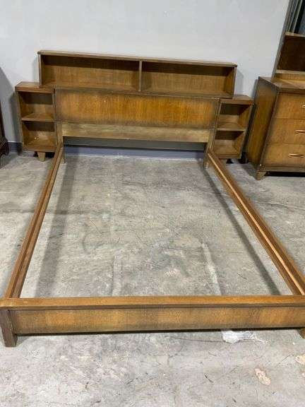 1953 MCM Chinchilla Full Size Bed Frame with Headboard, Footboard, and Side Rails
