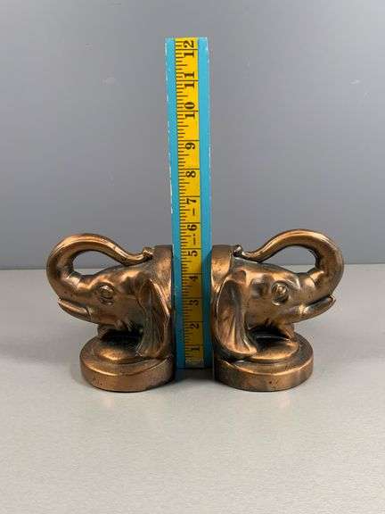 Elephant Head Metal Bookends with a Bronze-Like Finish