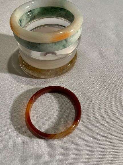 Six Glass Bangle Bracelets in Various Colors and Sizes
