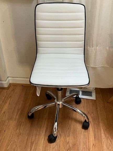 White Padded Modern Office Chair on Chrome Base with Casters