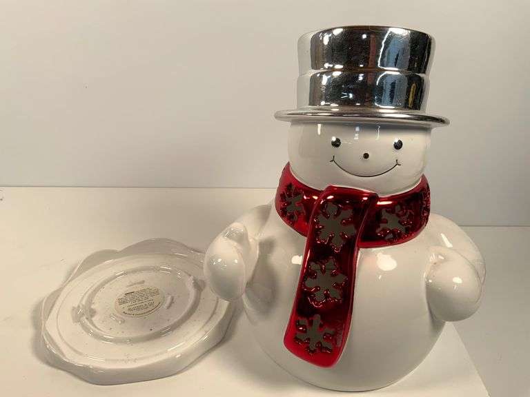 2010 Harry Slatkin Snowman Candle Jar With Chrome Colored Top Hat