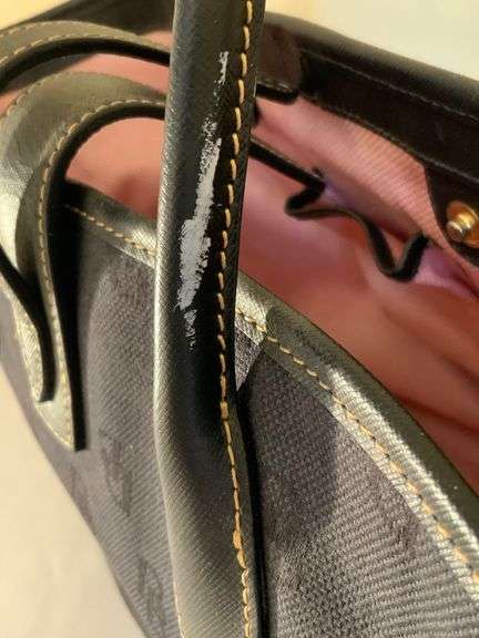 Dooney & Bourke Monogrammed Fabric Tote Bag With Leather Handles and Pink Interior